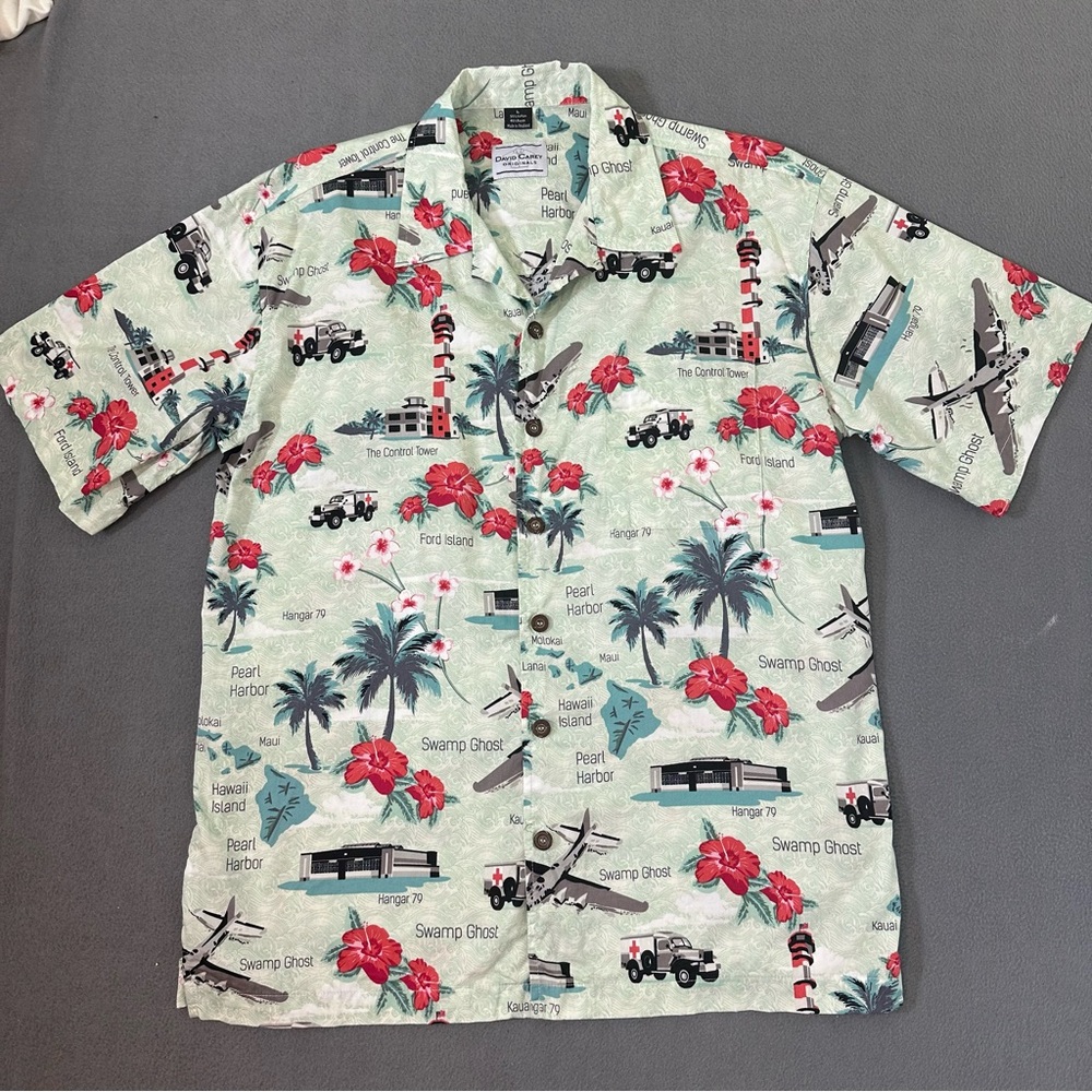 David Carey Originals Military Hawaiian Shirt Mens Large